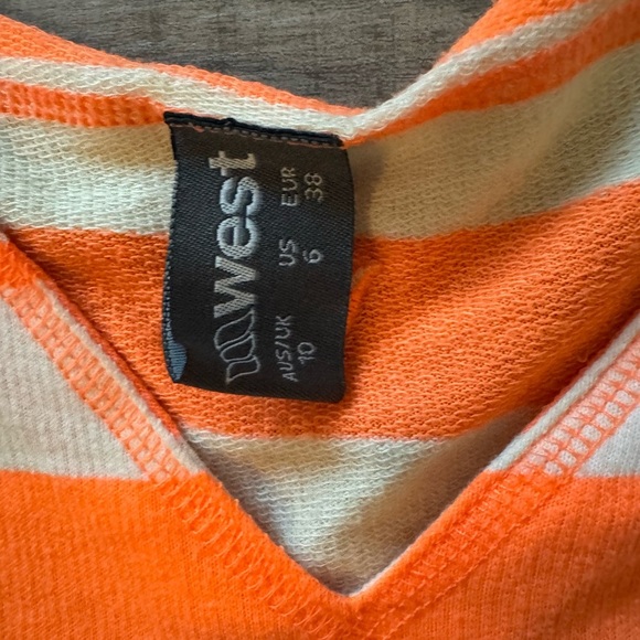 West We Surf Orange & Beige Striped V Neck Long Sleeve Pull Over Top Size 6 - Picture 5 of 8